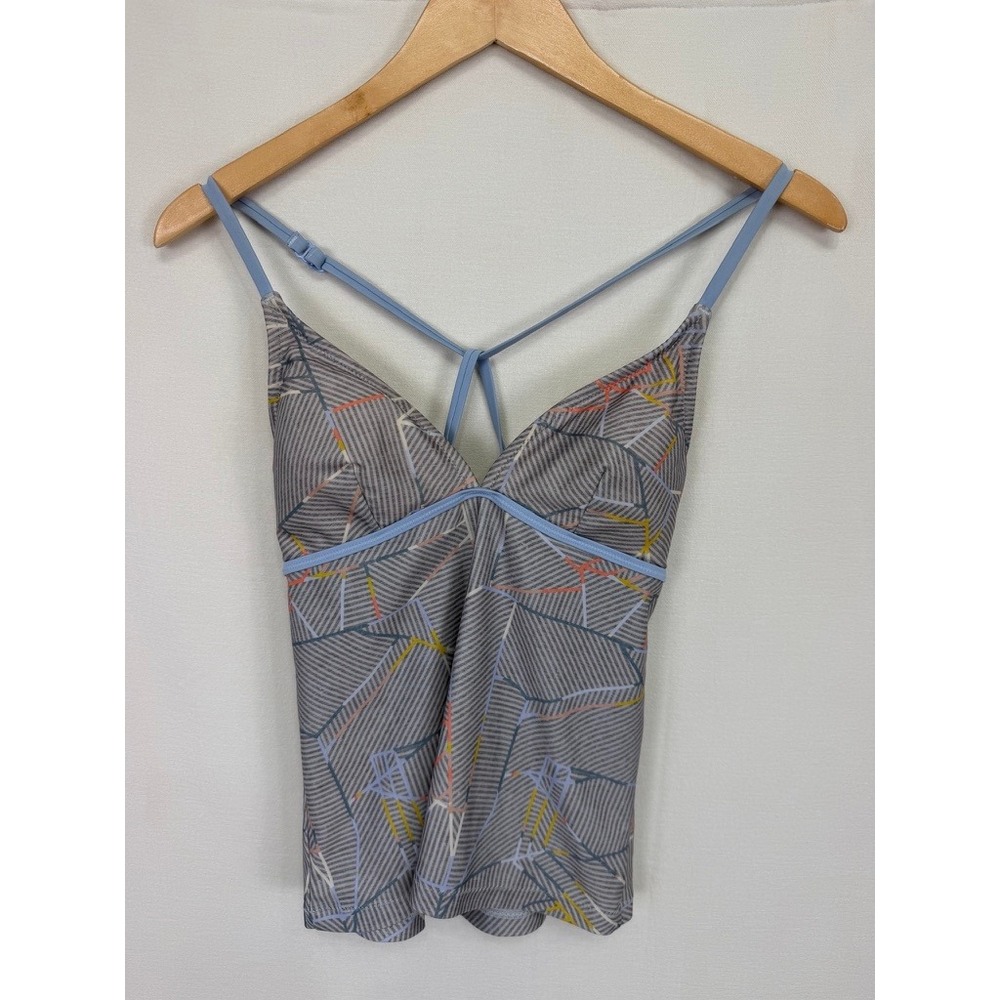 Prana Geometric Padded Tankini Swim Top Womens XS Gray W13191262